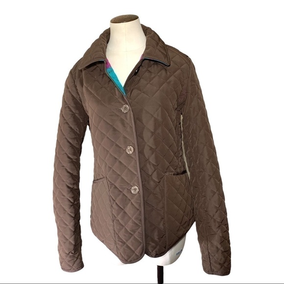 VTG Quilted Jacket 100% Silk Women Sz M Reversible Brown Multicolor Light Coat - Picture 5 of 11